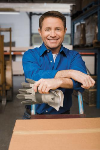 Werkhandschoenen, dril/rundsplitleer, maat eenheidsmaat