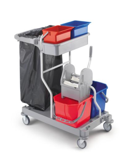 Dweilwagen met mopwringer en vuilniszakhouder, 2x15 l/2x6 l emmer in ROOD/BLAUW