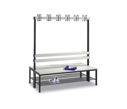 C+P Kleedkamerbank zwartgrijs met haken en houten latten