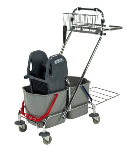 Dweilwagen met mopwringer en vuilniszakhouder, 2x17 l emmer in ROOD/BLAUW