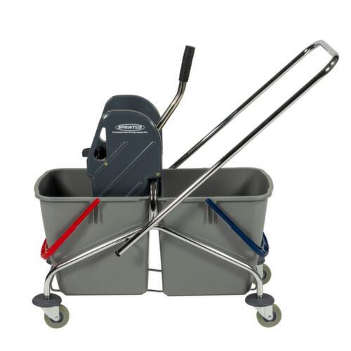 Dweilwagen met mopwringer, 2x27 l emmer in ROOD/BLAUW