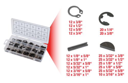 Assortiment deuvelstiften/afdichtingsringen/veerspieën/E-sluitring
