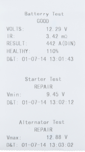 12V digitale batterij- en laadsysteemtester met geïntegreerde printer