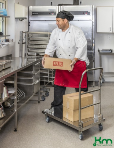 Kongamek RVS duwbeugelwagen, draagvermogen 100 kg, laadvlak lengte x breedte 820 x 520 mm