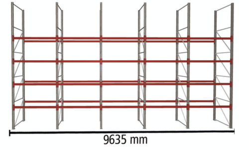 META Palletstelling MULTIPAL voor 50 pallets, 9635 mm breed, 5 opslagniveaus