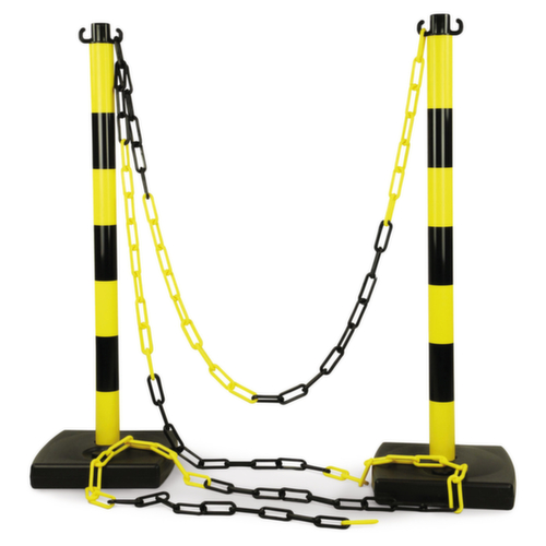 Set van 2 PVC afzetpalen + 5 m ketting geel / zwart