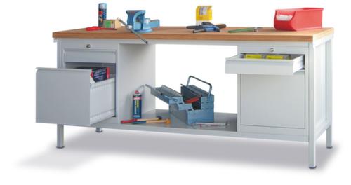 PAVOY Werkbank met frame in lichtgrijs en beuken-multiplexblad