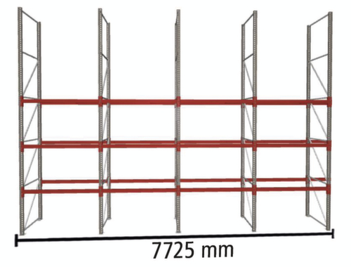 META Palletstelling MULTIPAL voor 32 pallets, 7725 mm breed, 4 opslagniveaus
