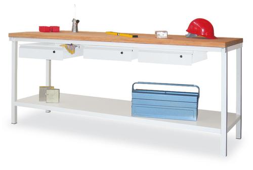 PAVOY Werkbank met frame in lichtgrijs en beuken-multiplexblad  L