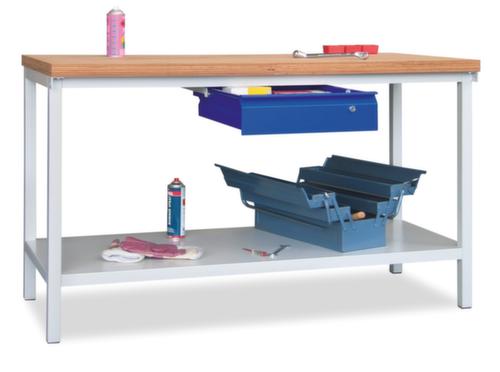 PAVOY Werkbank met frame in lichtgrijs en beuken-multiplexblad  L