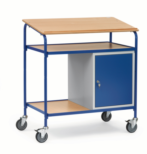 fetra Verrijdbaar bureau met kast, RAL7035 lichtgrijs/RAL5007 briljantblauw  L