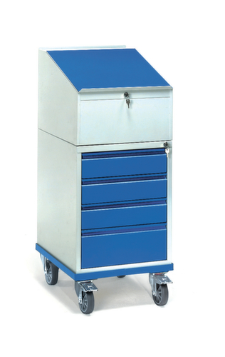 fetra Verrijdbaar bureau met laden, RAL7035 lichtgrijs/RAL5007 briljantblauw  L