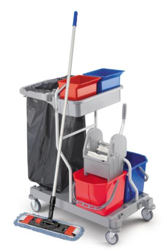 Dweilwagen met mopwringer en vuilniszakhouder, 2x15 l/2x6 l emmer in ROOD/BLAUW  L