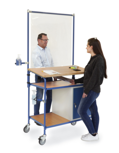 fetra Mobiel bureau met infectiebestrijdingsapparatuur, RAL7035 lichtgrijs/RAL5007 briljantblauw  L