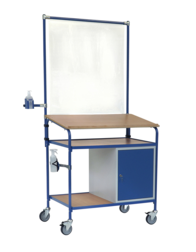 fetra Mobiel bureau met infectiebestrijdingsapparatuur, RAL7035 lichtgrijs/RAL5007 briljantblauw