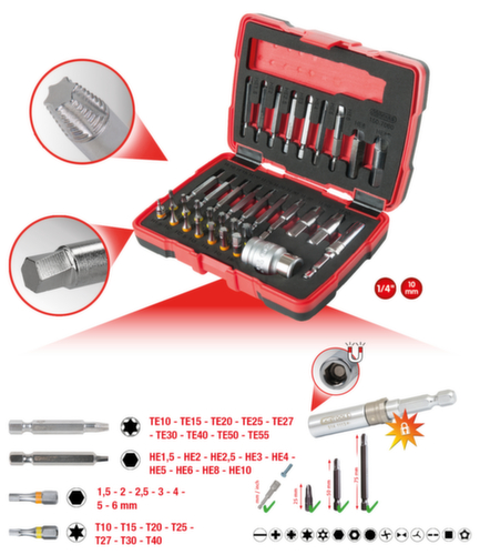 1/4" + 10 mm Torx en binnenzeskant schroeven extractorset  L