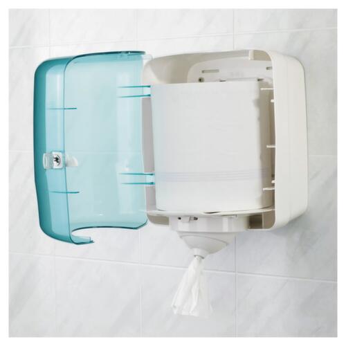 Dispenser voor handdoekrollen, kunststof, turquoise/wit  L