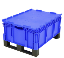 Euronorm-stapelbak met dubbelde bodem, blauw, inhoud 121 l, Tweedelig scharnierdeksel