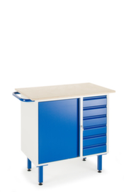 Rollcart Werkbank met laden, 6 laden, 1 kast, RAL5010 gentiaanblauw/RAL7035 lichtgrijs