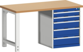 bott Stationaire systeemwerkbank cubio, 5 laden, RAL7035 lichtgrijs/RAL5010 gentiaanblauw