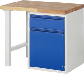 RAU Werkbank Basic met onderbouw, 1 lade, 1 kast, RAL7035 lichtgrijs/RAL5010 gentiaanblauw