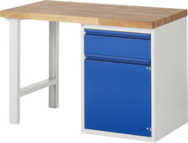 RAU Werkbank Basic met onderbouw, 1 lade, 1 kast, RAL7035 lichtgrijs/RAL5010 gentiaanblauw