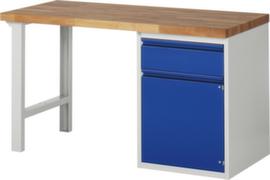 RAU Werkbank Basic met onderbouw, 1 lade, 1 kast, RAL7035 lichtgrijs/RAL5010 gentiaanblauw