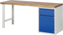 RAU Werkbank Basic met onderbouw, 1 lade, 1 kast, RAL7035 lichtgrijs/RAL5010 gentiaanblauw