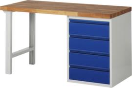 RAU Werkbank Basic met onderbouw, 4 laden, RAL7035 lichtgrijs/RAL5010 gentiaanblauw