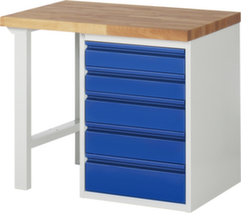 RAU Werkbank Basic met onderbouw, 5 laden, RAL7035 lichtgrijs/RAL5010 gentiaanblauw