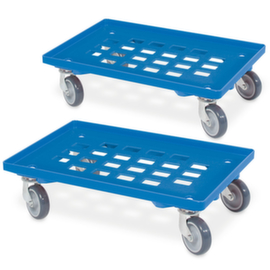 Set onderwagens met roosterlaadvlak, draagvermogen 250 kg, blauw