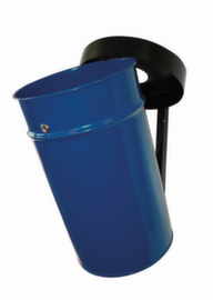 Zelfblussende afvalbak FIRE EX voor wandbevestiging, 60 l, blauw, bovendeel zwart