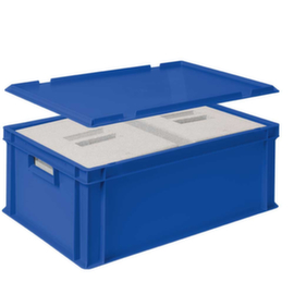 Euronorm-stapelbak met 2 isoleerboxen, blauw, inhoud 44,5 l, oplegdeksel voor isoleerbox