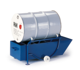 Rollcart Vatkantelstandaard met oliecarter 208 l en steun met rollen, voor 1 x 200 liter vat