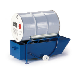 Rollcart Trommelstortbak met oliecarter 208 l en steun met rollen, voor 1 x 200 liter vat