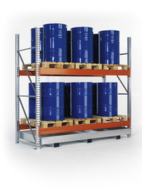 META Palletstelling MULTIPAL voor 63 pallets, 19580 mm breed, 3 opslagniveaus