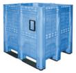 Megacontainer 7-voudig stapelbaar + geperforeerde wanden, inhoud 1400 l, blauw, sleden