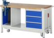 RAU Werkbank Serie 8000, 3 laden, 1 kast, 1 legbord, 1 bankschroef, RAL7035 lichtgrijs/RAL5010 gentiaanblauw