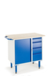 Rollcart Werkbank met laden, 4 laden, 1 kast, RAL5010 gentiaanblauw/RAL7035 lichtgrijs