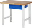 RAU Traploos in hoogte verstelbare werkbank Basic, 1 lade, RAL7035 lichtgrijs/RAL5010 gentiaanblauw