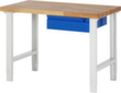 RAU Traploos in hoogte verstelbare werkbank Basic, 1 lade, RAL7035 lichtgrijs/RAL5010 gentiaanblauw