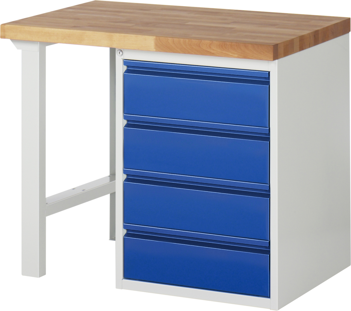 RAU Werkbank Basic met onderbouw, 4 laden, RAL7035 lichtgrijs/RAL5010 gentiaanblauw