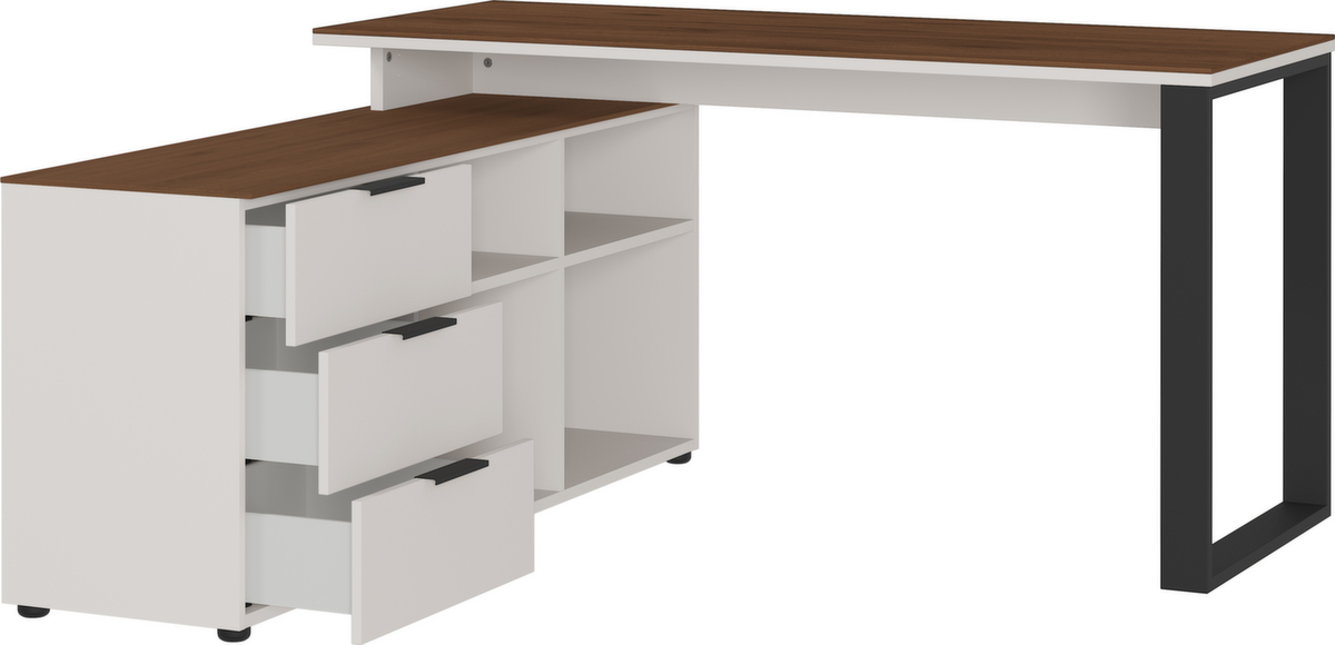 Bureau GW-ANCONA, sledeframe, breedte 1450 mm, notenboom/zwart  ZOOM