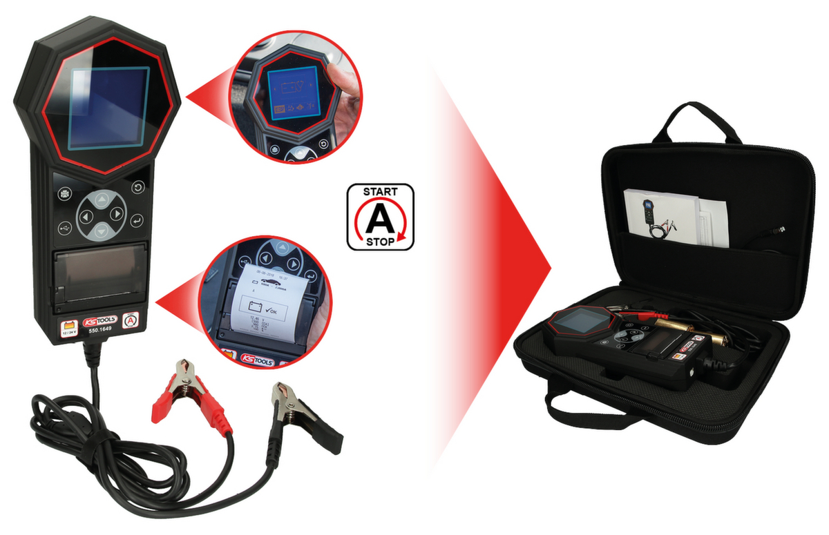 12V / 24V digitale batterij- en laadsysteemtester met geïntegreerde printer  ZOOM