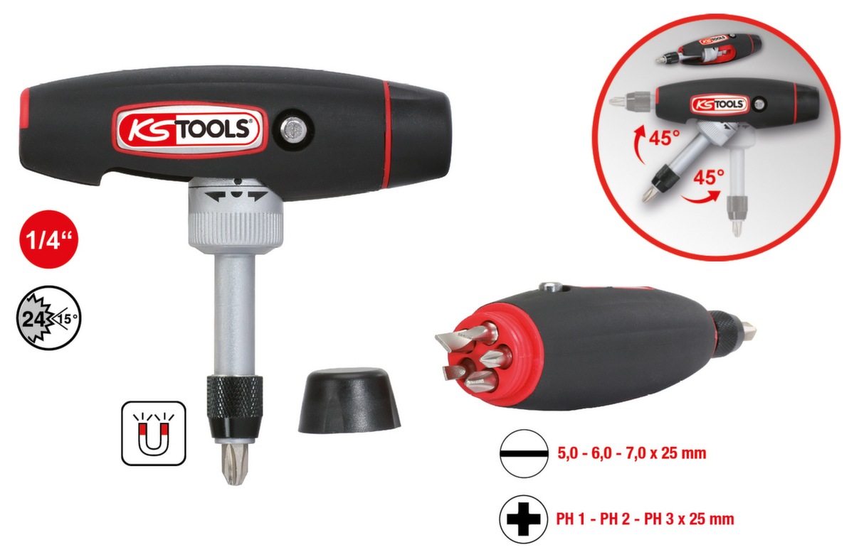 1/4" T-greep ratel bit schroevendraaier  ZOOM