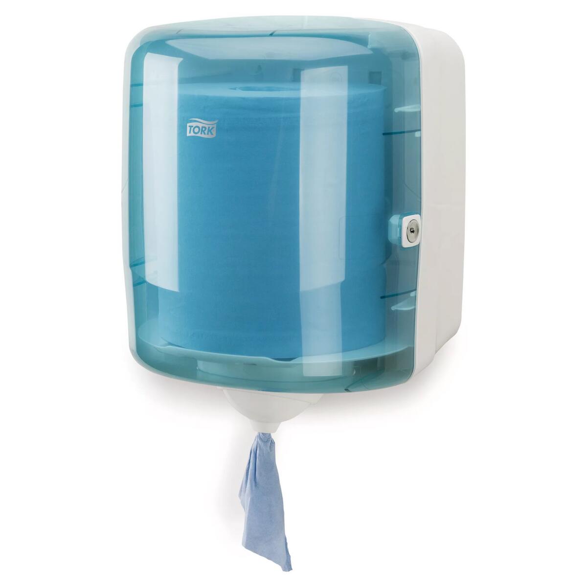 Dispenser voor handdoekrollen, kunststof, turquoise/wit