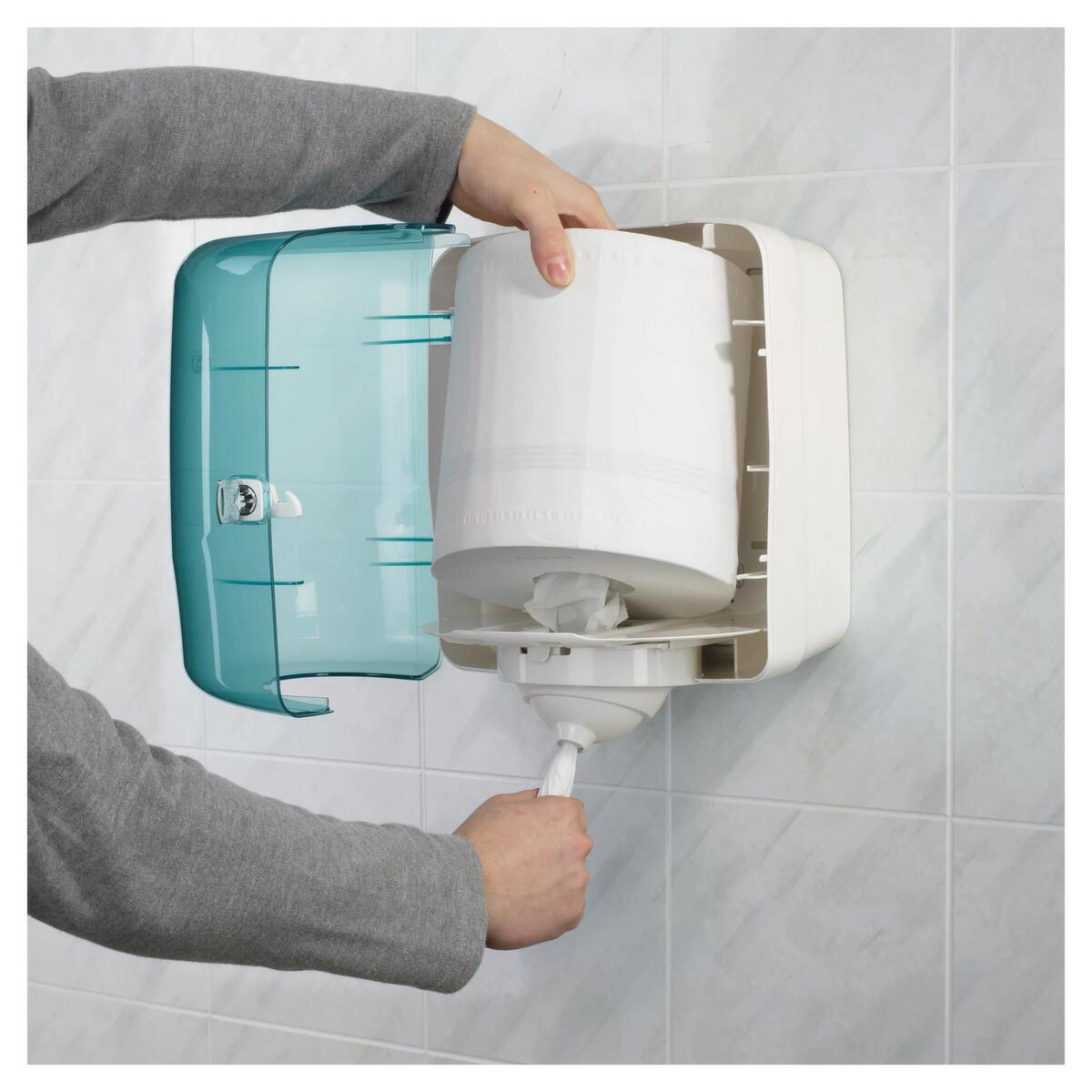 Dispenser voor handdoekrollen, kunststof, turquoise/wit  ZOOM