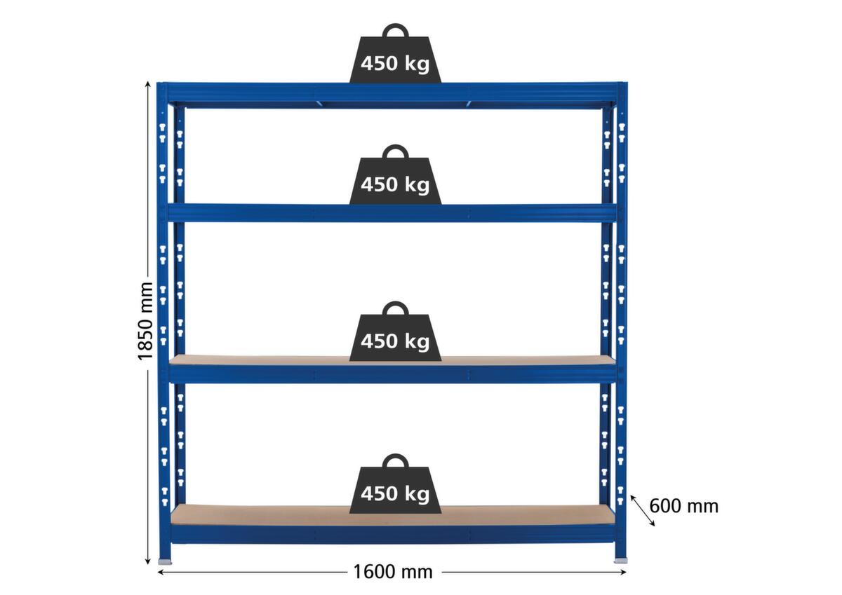 UDOBÄR Zwaarlaststelling, hoogte x breedte x diepte 1850 x 1600 x 600 mm, 4 legborden  ZOOM