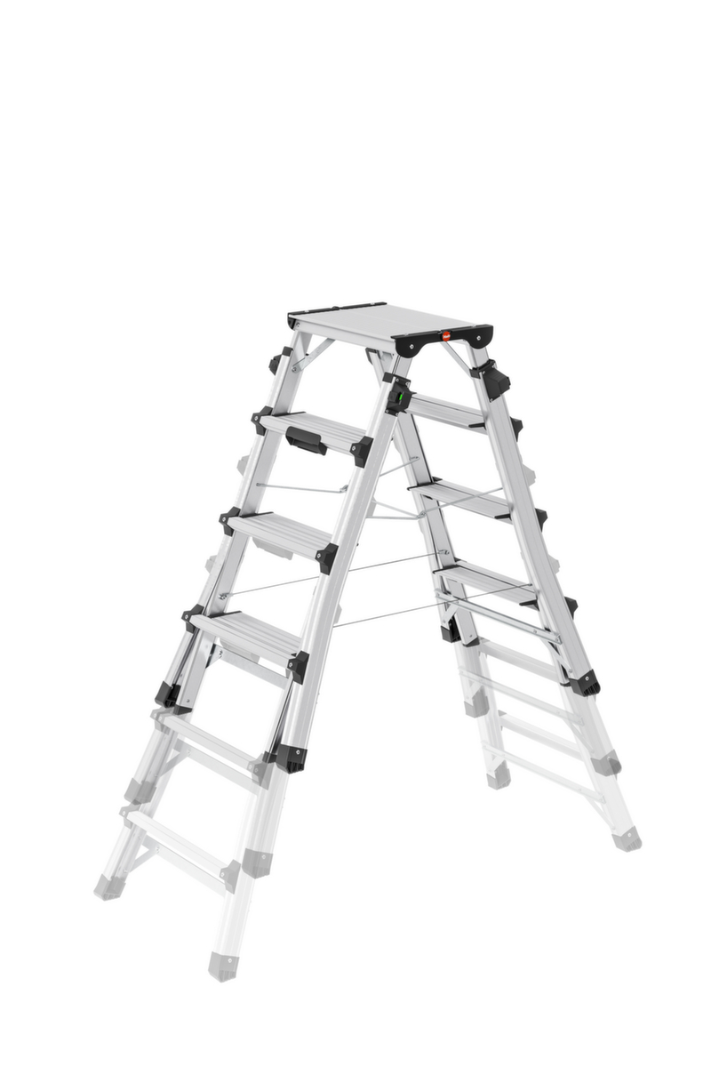 Hailo Telescopische dubbele ladder TopLine D100, 2 x 4 / 2 x 5 / 2 x 6 sporten en treden met antislipprofiel  ZOOM