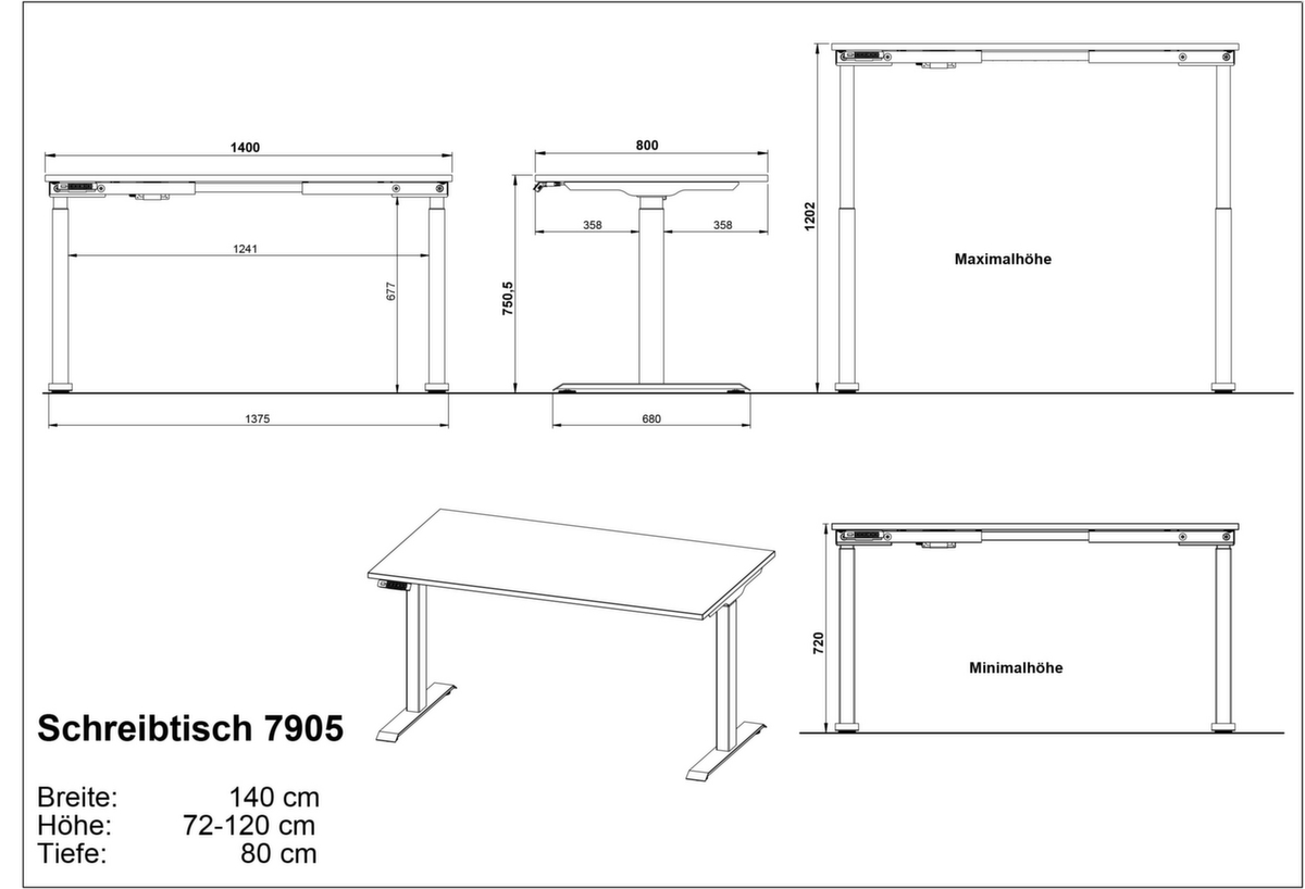 Elektrisch in hoogte verstelbaar bureau GW-MAILAND 7905  ZOOM